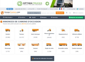 How europe-camions.com looks like on a tablet such as an iPad.
