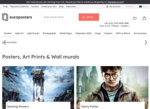 How europosters.eu looks like on a tablet such as an iPad.