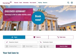 How eurowings.com looks like on a tablet such as an iPad.