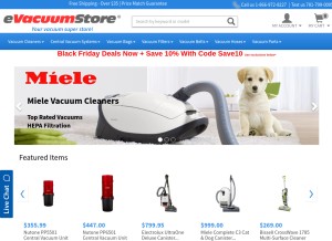How evacuumstore.com looks like on a tablet such as an iPad.