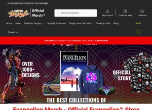 How evangelionmerch.com looks like on a tablet such as an iPad.