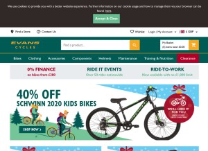 How evanscycles.com looks like on a tablet such as an iPad.