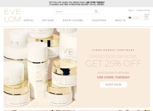 How evelom.com looks like on a tablet such as an iPad.