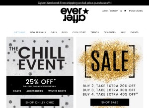 How everaftershop.com looks like on a tablet such as an iPad.