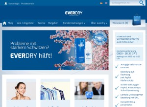 How everdry.de looks like on a tablet such as an iPad.