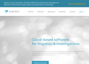 How everlaw.com looks like on a tablet such as an iPad.