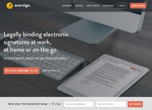 How eversign.com looks like on a tablet such as an iPad.
