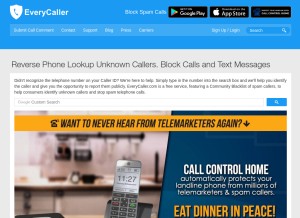 How everycaller.com looks like on a tablet such as an iPad.