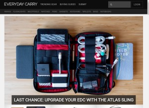 How everydaycarry.com looks like on a tablet such as an iPad.
