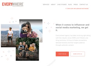 How everywhereagency.com looks like on a tablet such as an iPad.