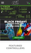How evilcontrollers.com looks like on a mobile device such as an iPhone.