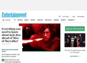 How ew.com looks like on a tablet such as an iPad.