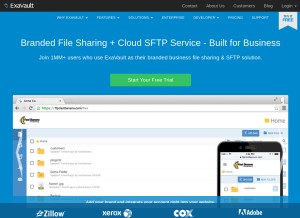 How exavault.com looks like on a tablet such as an iPad.