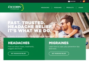 How excedrin.com looks like on a tablet such as an iPad.