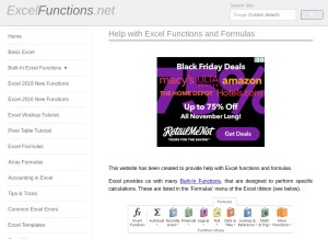 How excelfunctions.net looks like on a tablet such as an iPad.