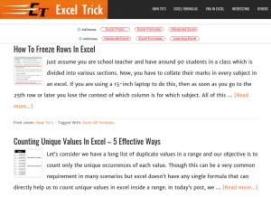 How exceltrick.com looks like on a tablet such as an iPad.