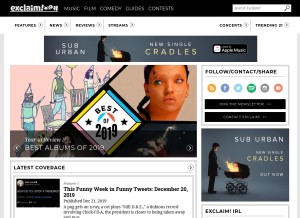 How exclaim.ca looks like on a tablet such as an iPad.