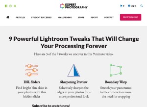How expertphotography.com looks like on a tablet such as an iPad.