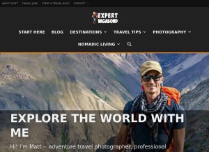 How expertvagabond.com looks like on a tablet such as an iPad.