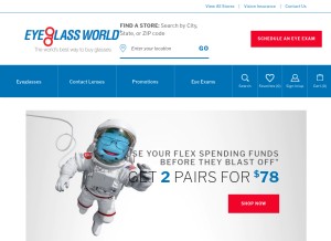How eyeglassworld.com looks like on a tablet such as an iPad.