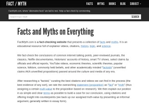 How factmyth.com looks like on a tablet such as an iPad.