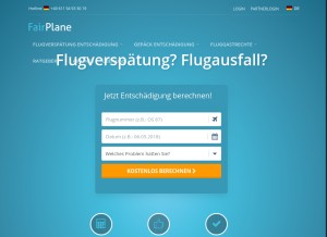 How fairplane.de looks like on a tablet such as an iPad.