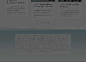 How famillio.de looks like on a tablet such as an iPad.