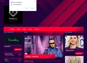 How famzic.com looks like on a tablet such as an iPad.