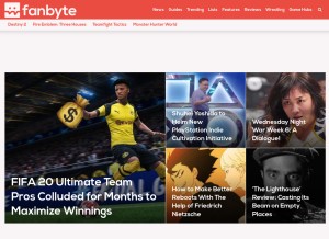 How fanbyte.com looks like on a tablet such as an iPad.