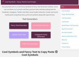 How fancysymbol.com looks like on a tablet such as an iPad.