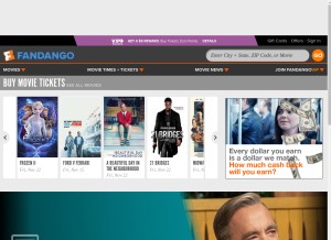How fandango.com looks like on a tablet such as an iPad.