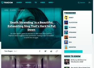 How fandom.com looks like on a tablet such as an iPad.
