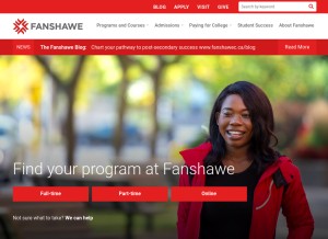 How fanshawec.ca looks like on a tablet such as an iPad.
