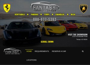 How fantasyexoticrentals.com looks like on a tablet such as an iPad.