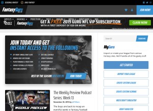 How fantasyguru.com looks like on a tablet such as an iPad.