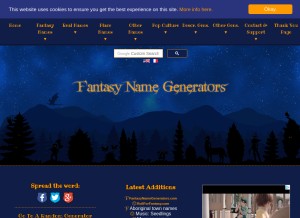 How fantasynamegenerators.com looks like on a tablet such as an iPad.