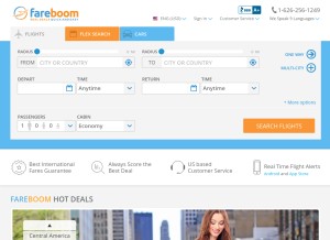 How fareboom.com looks like on a tablet such as an iPad.