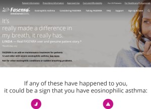 How fasenra.com looks like on a tablet such as an iPad.