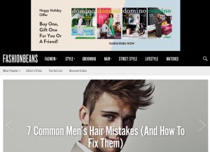 How fashionbeans.com looks like on a tablet such as an iPad.