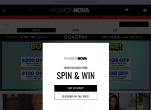 How fashionnova.com looks like on a tablet such as an iPad.