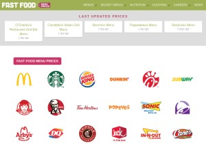 How fastfoodmenuprices.com looks like on a tablet such as an iPad.