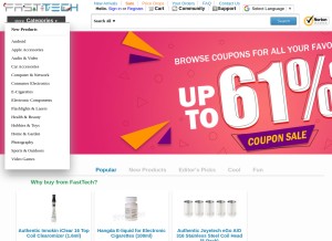 How fasttech.com looks like on a tablet such as an iPad.