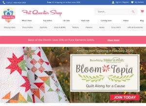 How fatquartershop.com looks like on a tablet such as an iPad.