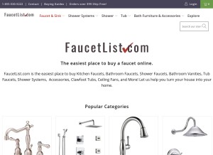 How faucetlist.com looks like on a tablet such as an iPad.