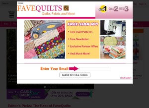 How favequilts.com looks like on a tablet such as an iPad.