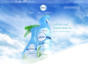 How febreze.com looks like on a tablet such as an iPad.