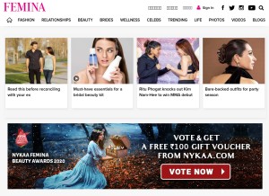 How femina.in looks like on a tablet such as an iPad.