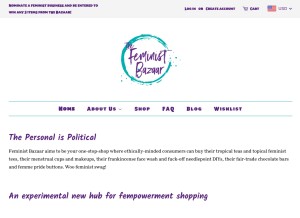 How feministbazaar.com looks like on a tablet such as an iPad.