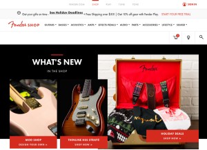 How fender.com looks like on a tablet such as an iPad.