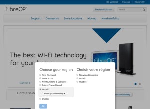 How fibreop.ca looks like on a tablet such as an iPad.